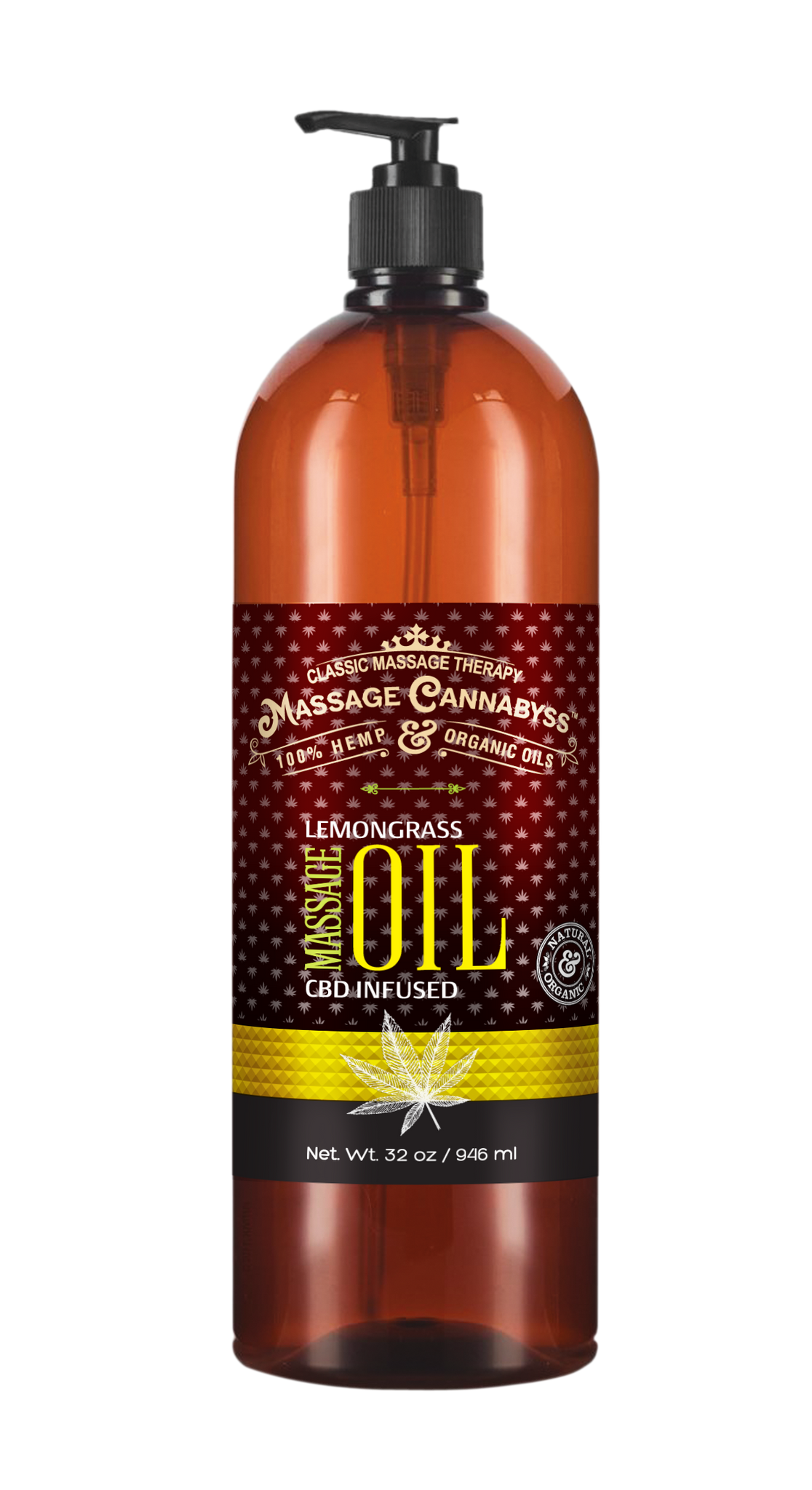 (32 oz) Back-Bar Bottle - Lemongrass CBD Massage Oil