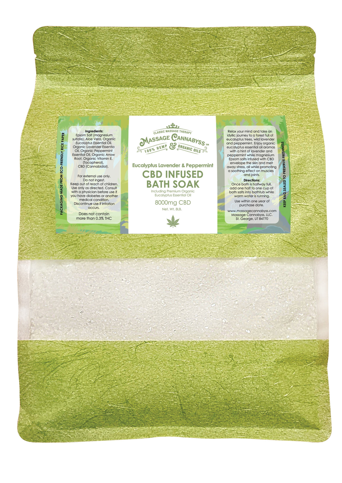 Hemp Infused Bath Salts with Organic Lavender, Eucalyptus and Peppermint  Essential Oils